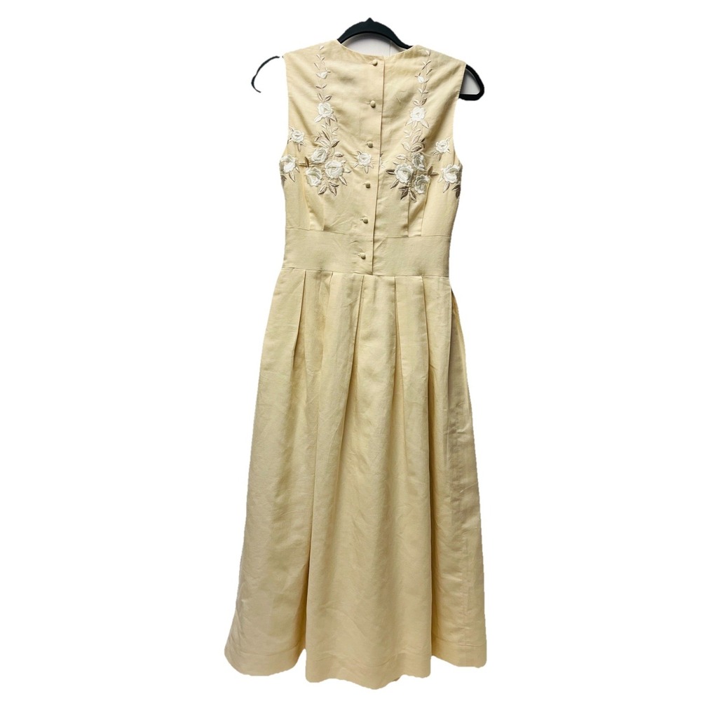 VTG J Peterman 2 Cream Linen Midi Dress Edwardian Style Romantic Wedding Tea 50s - Picture 2 of 5